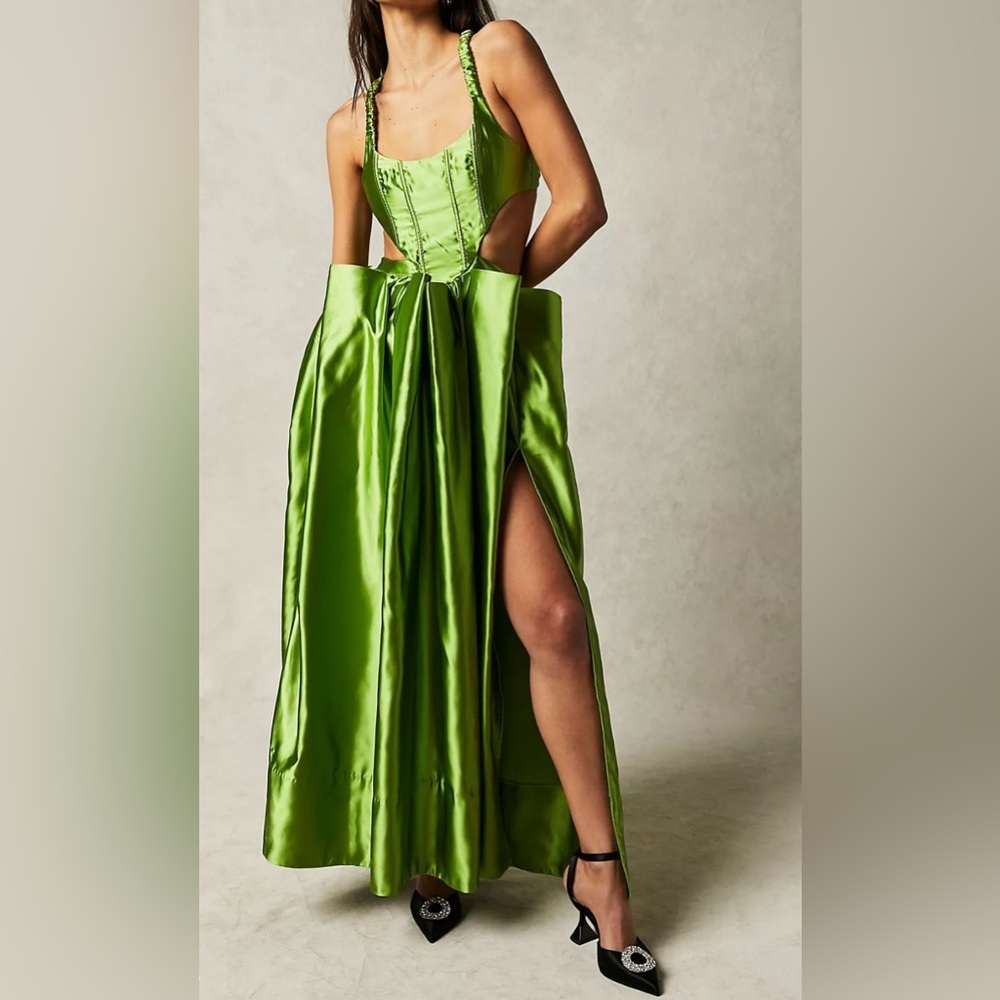 Free People - green gown open side slit , size (S) - Picture 6 of 10